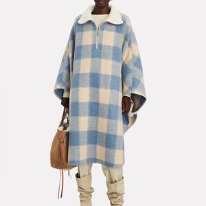 Isabel Marant Etoile 
Gabin Blue and while checked wool-blend Cape 
NEVER worn